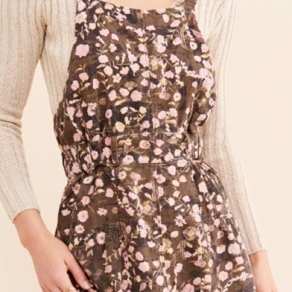 Free People Floral Brown and Pink slip dress patterned mini